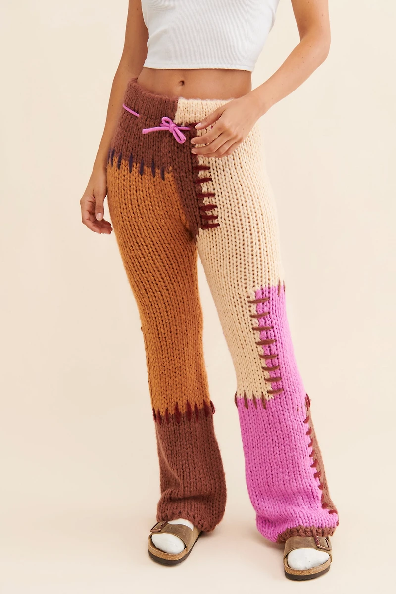SAACHI Colorblock Patchwork Knit Pants