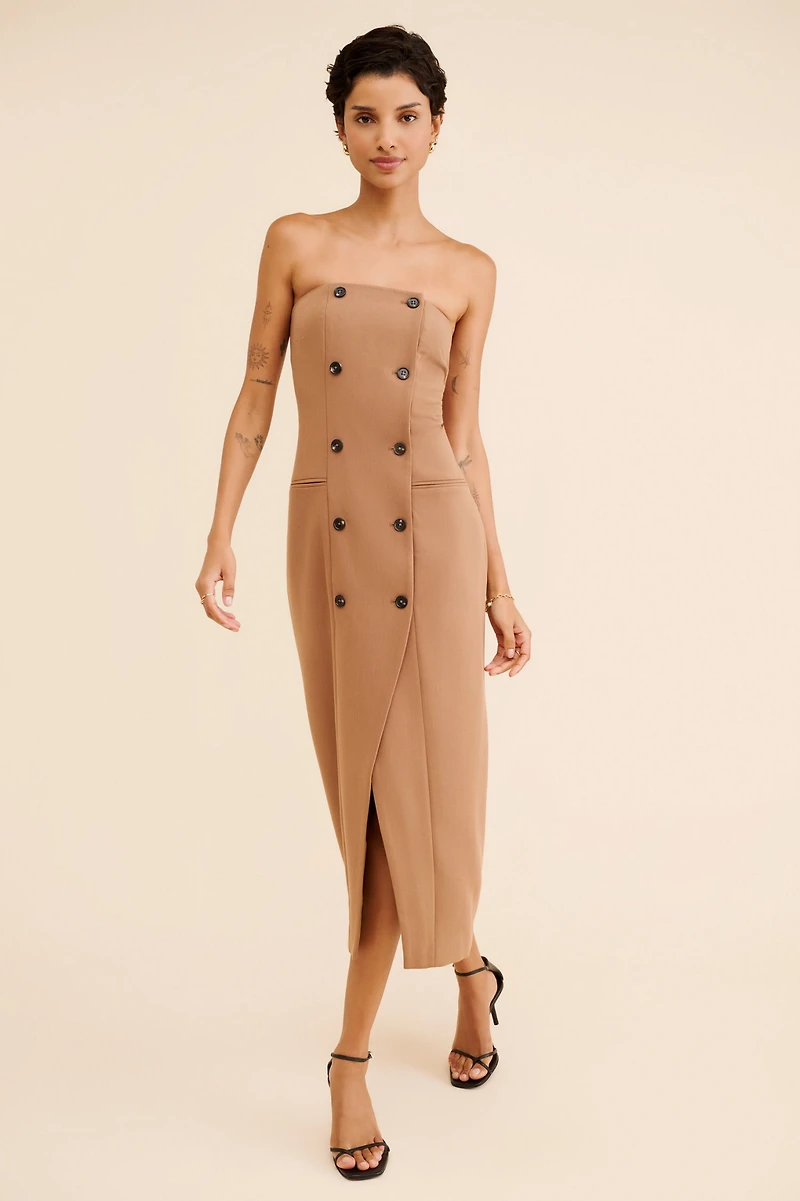 French Connection Azra Twill Strapless Midi Dress