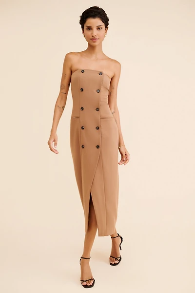 French Connection Azra Twill Strapless Midi Dress