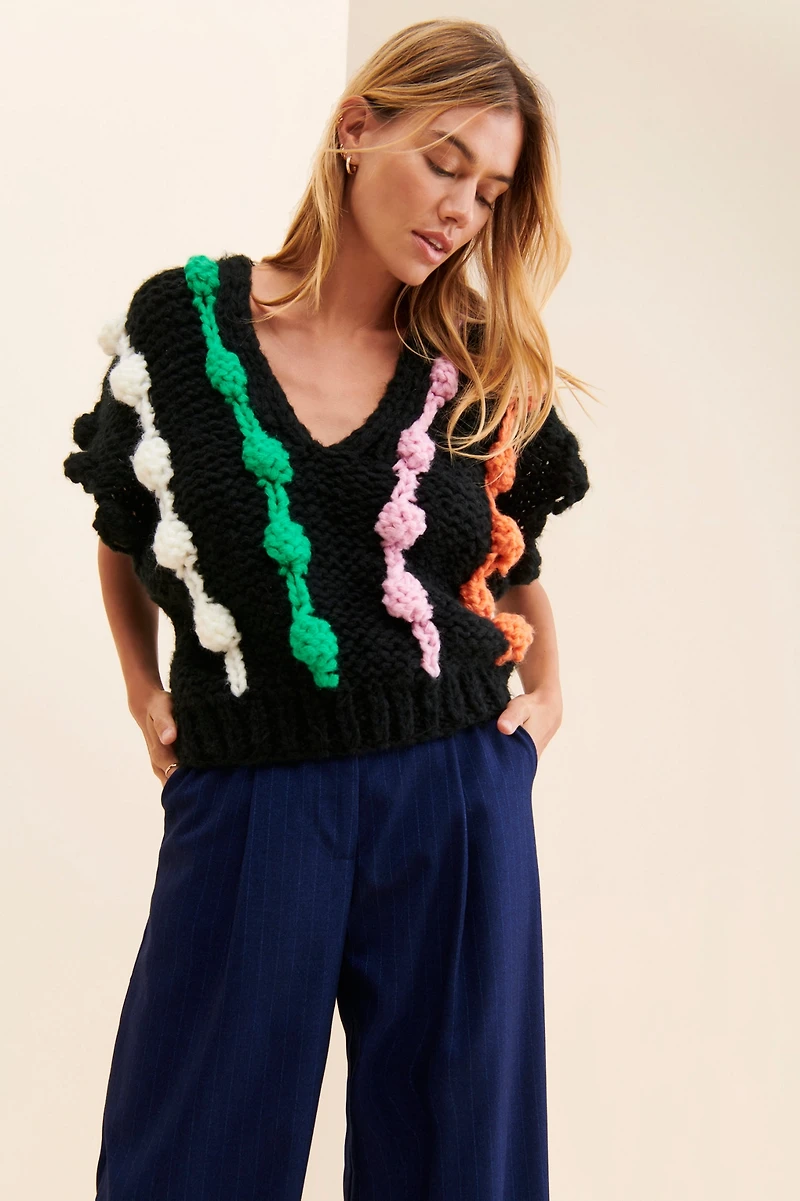 SAACHI Striped Crochet Sweater Vest