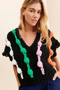 SAACHI Striped Crochet Sweater Vest