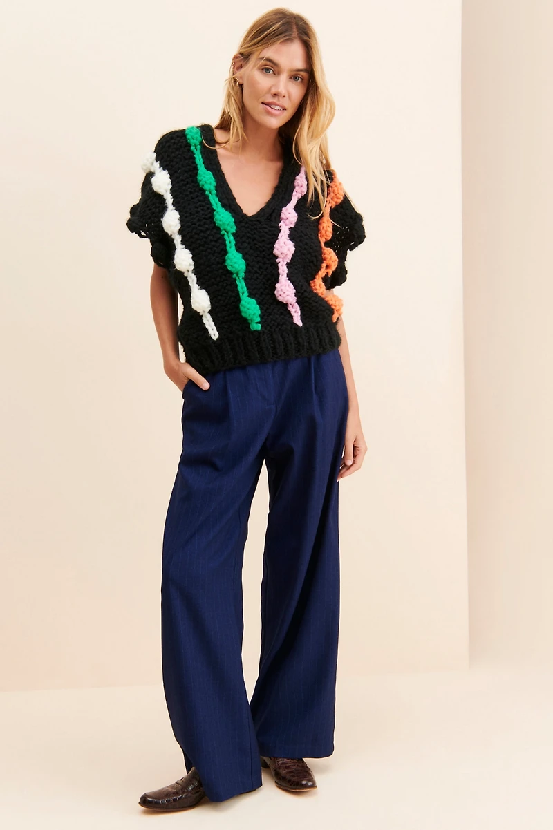 SAACHI Striped Crochet Sweater Vest