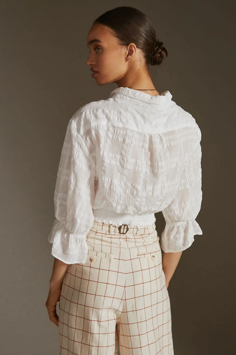 Banded Surplice V-Neck Blouse