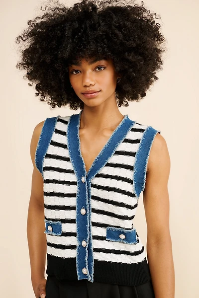 Laundry by Shelli Segal Fointelle Denim Trim Vest