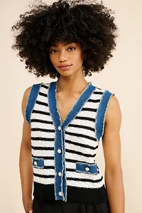 Laundry by Shelli Segal Fointelle Denim Trim Vest