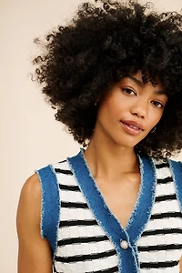 Laundry by Shelli Segal Fointelle Denim Trim Vest