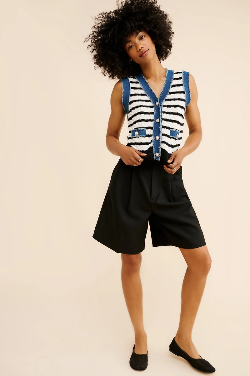 Laundry by Shelli Segal Fointelle Denim Trim Vest