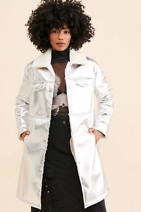 Avec Les Filles Sherpa Collar Metallic Long Coat