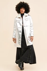 Avec Les Filles Sherpa Collar Metallic Long Coat