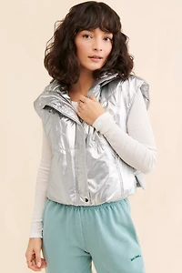 Daily Practice by Anthropologie Metallic Hooded Puffer Vest