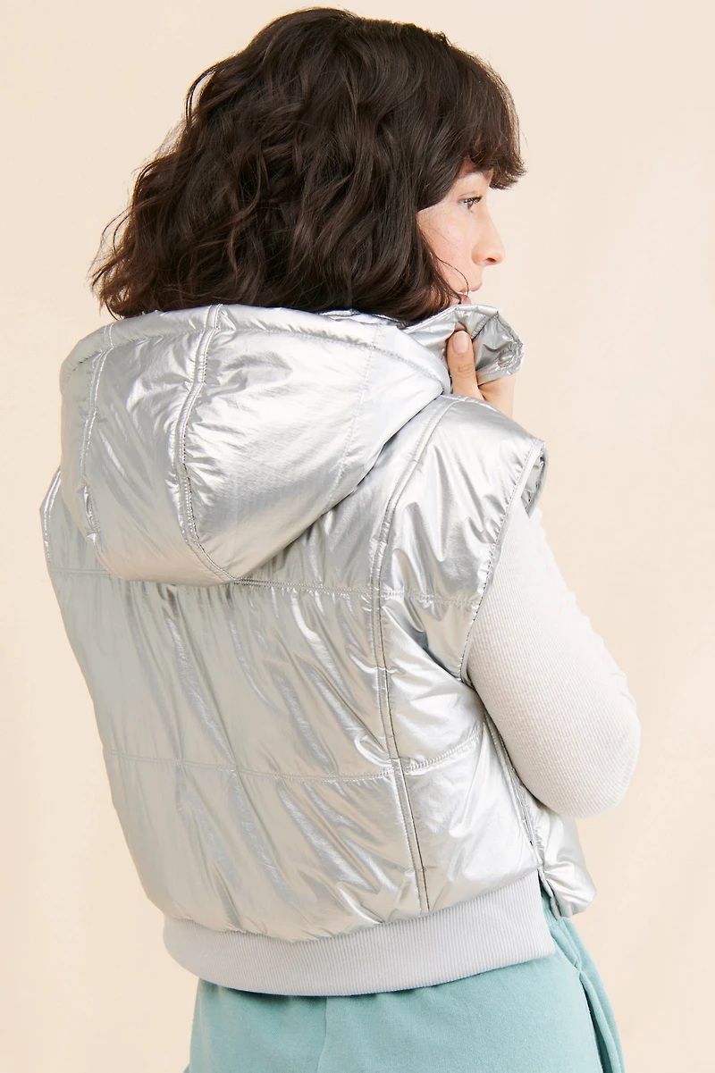 Daily Practice by Anthropologie Metallic Hooded Puffer Vest