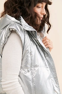 Daily Practice by Anthropologie Metallic Hooded Puffer Vest