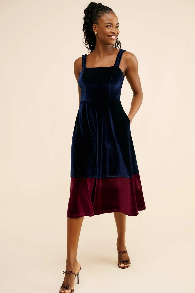 Hutch Braided Strap Velvet Midi Dress