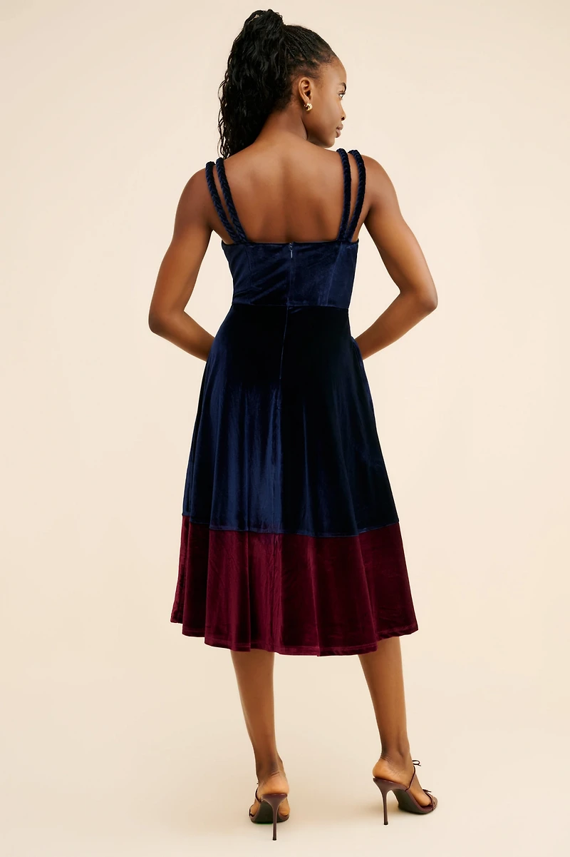 Hutch Braided Strap Velvet Midi Dress