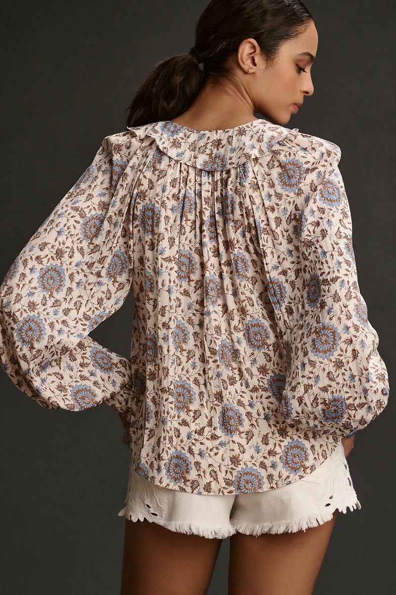 Button-Front Peasant Blouse