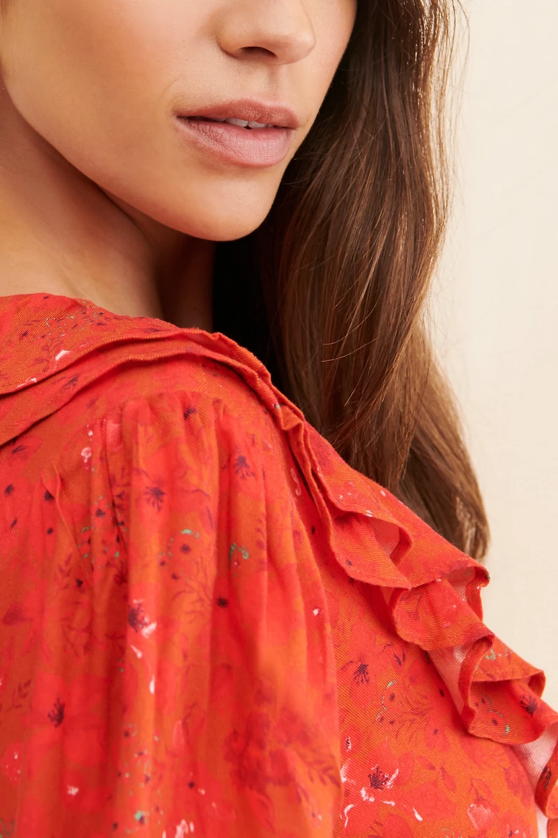 Du Paradis Ruffle Collar Cut Out Dress