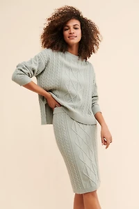 Flat White Sophie Cable Knit Pencil Skirt
