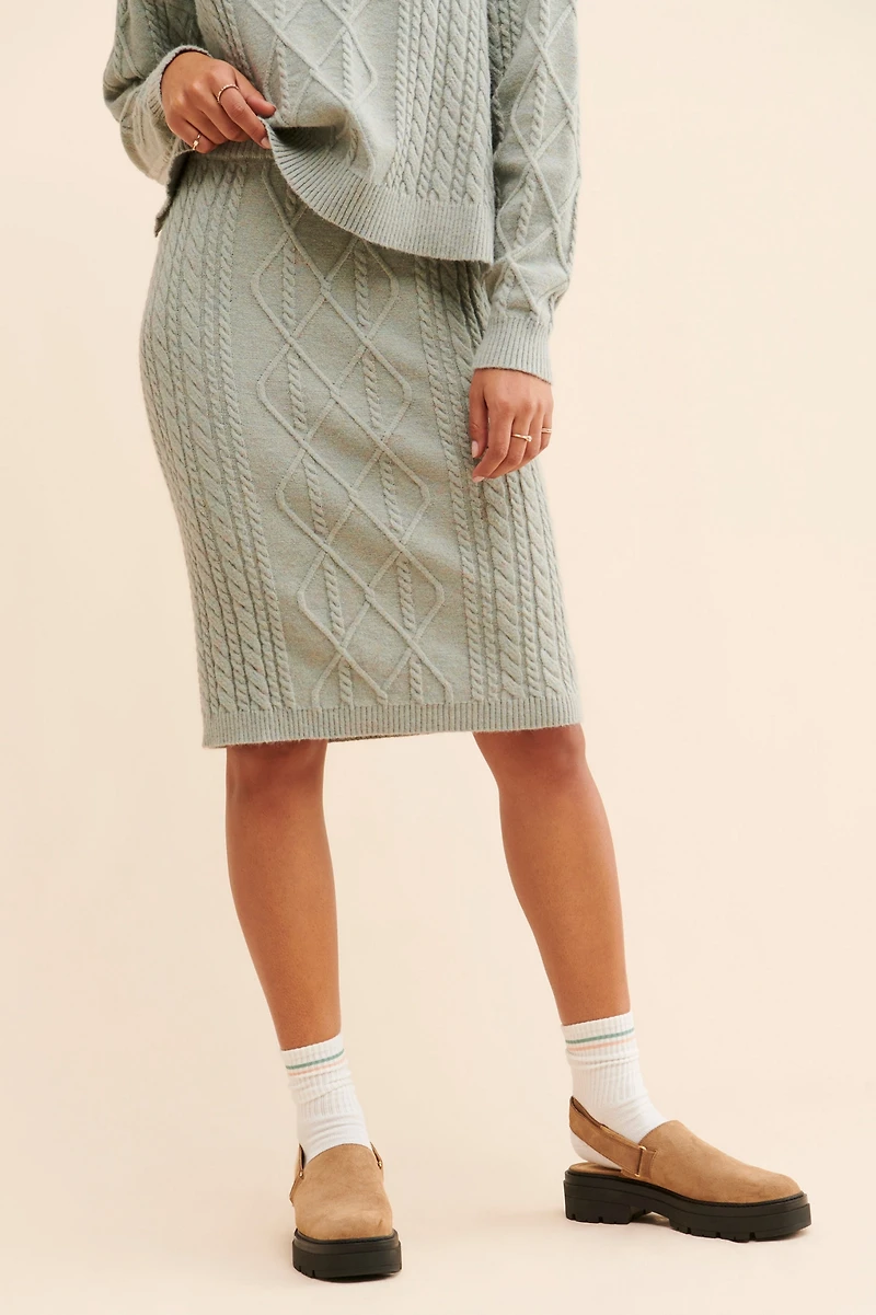 Flat White Sophie Cable Knit Pencil Skirt