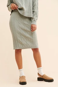 Flat White Sophie Cable Knit Pencil Skirt