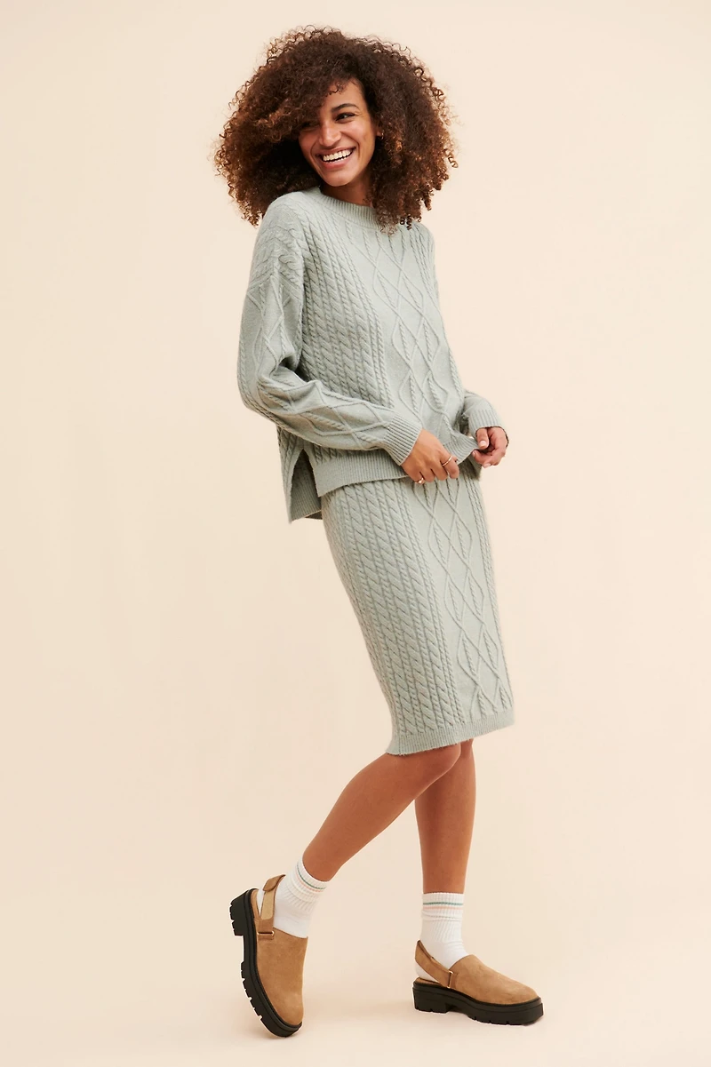 Flat White Sophie Cable Knit Pencil Skirt