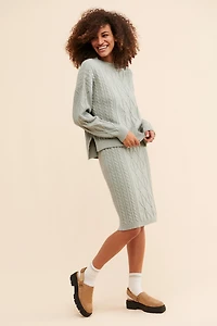 Flat White Sophie Cable Knit Pencil Skirt