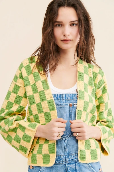 Society Mano Checkered Knit Slouchy Cardigan
