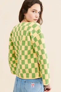 Society Mano Checkered Knit Slouchy Cardigan