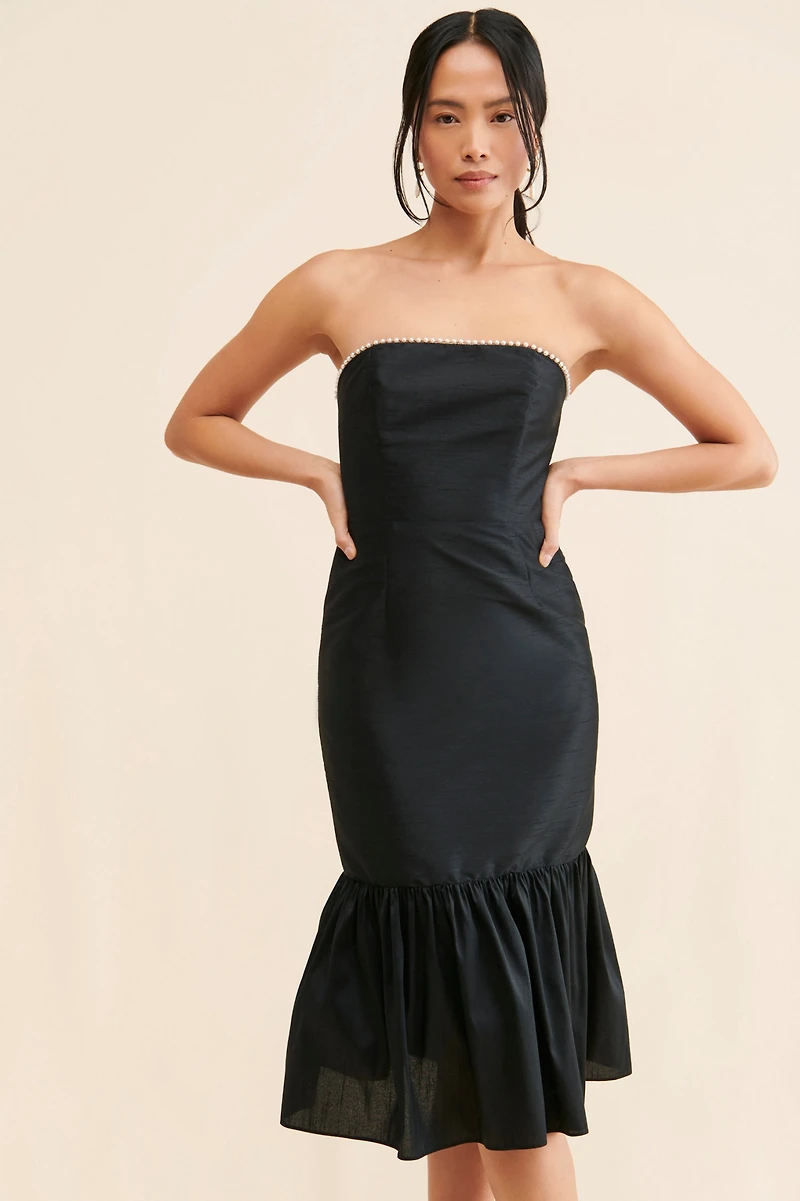 Gin & Jules Gwyneth Pearl Trim Midi Dress