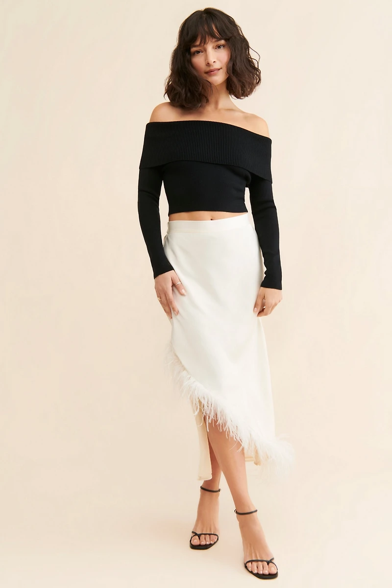 Hutch Satin Feather Embellished Skirt