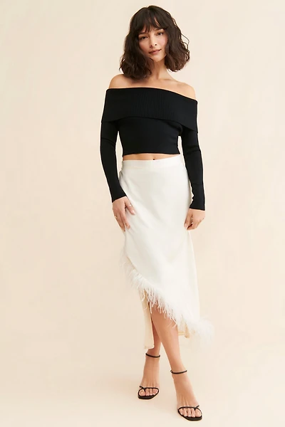 Hutch Satin Feather Embellished Skirt