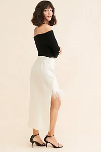 Hutch Satin Feather Embellished Skirt
