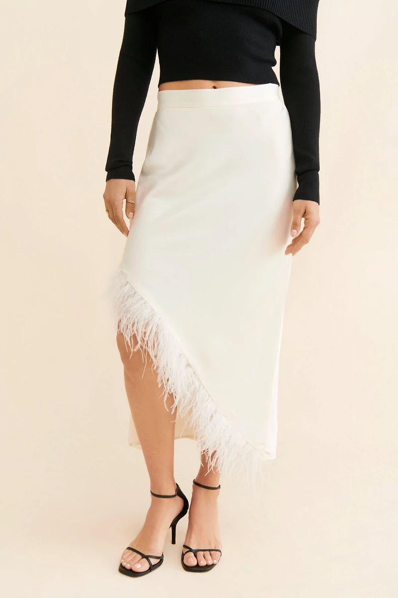 Hutch Satin Feather Embellished Skirt