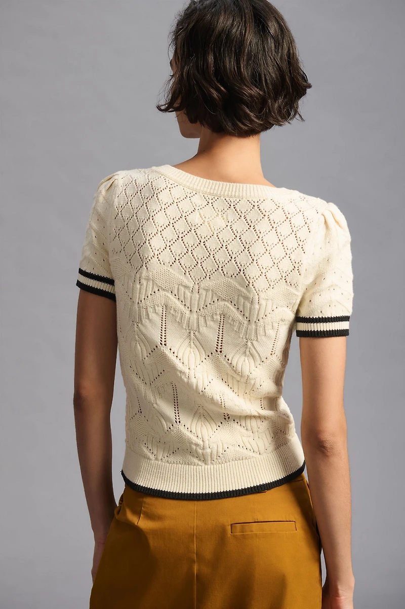 Maeve Short-Sleeve Pointelle Sweater