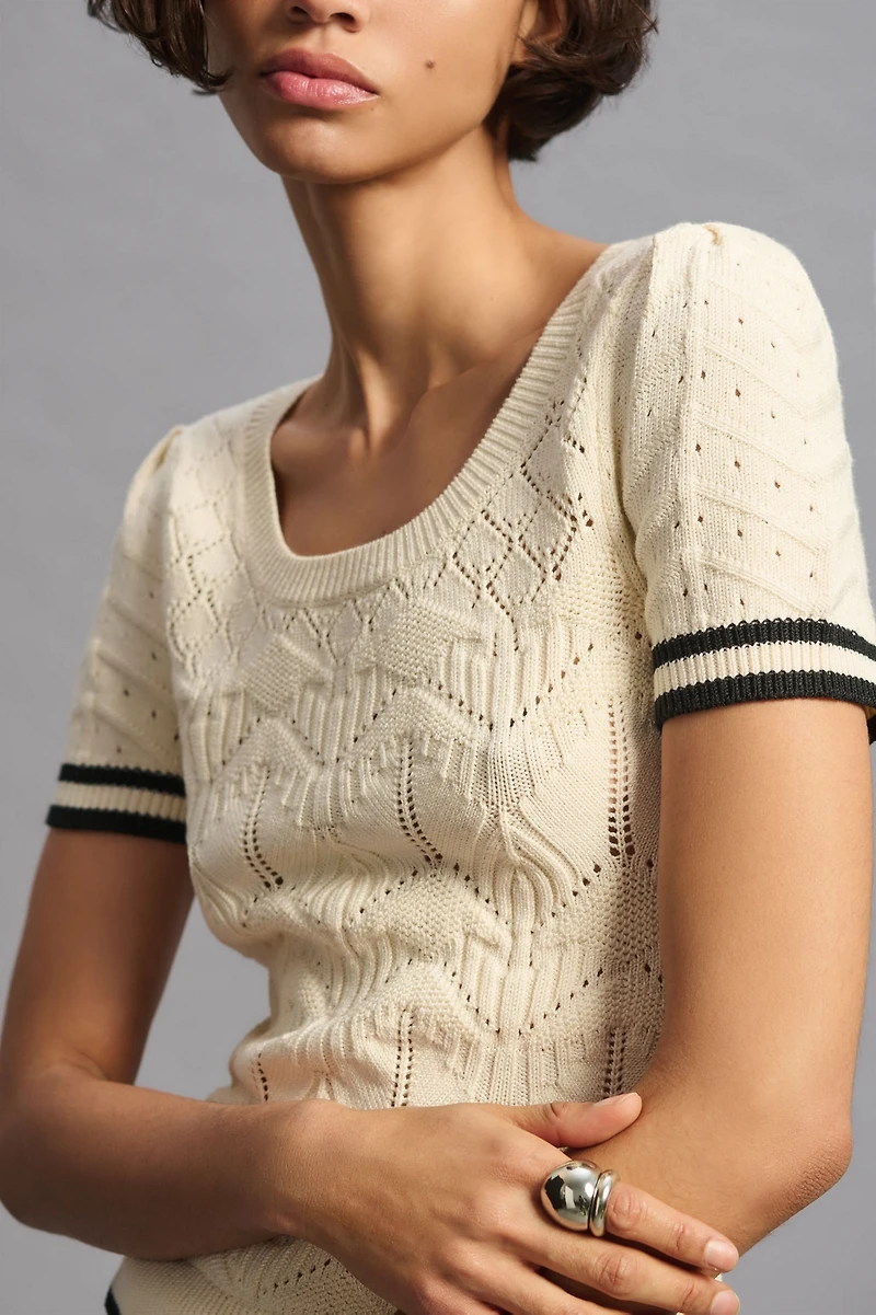 Maeve Short-Sleeve Pointelle Sweater