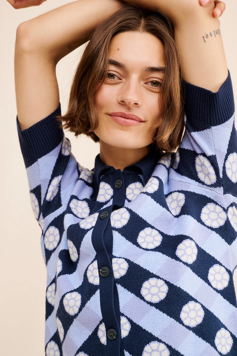 Maeve Collared Cropped Cardigan Sweater
