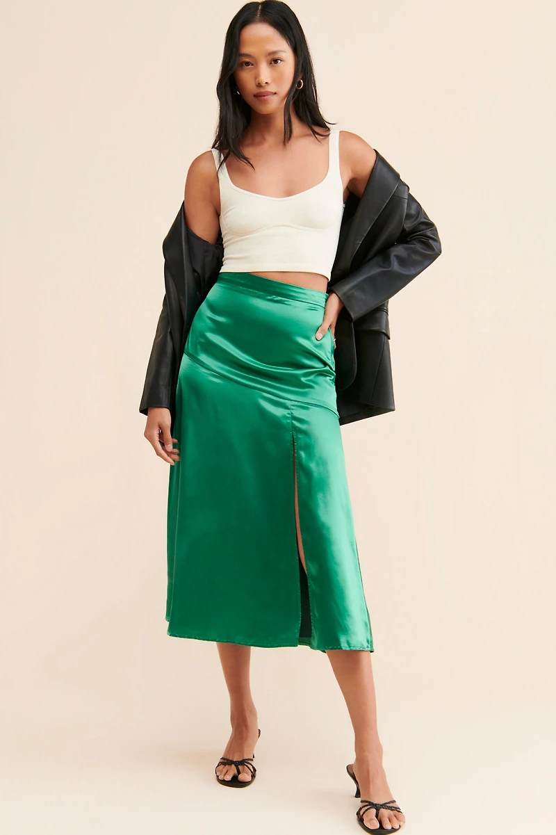 g.p.d. Serena Satin Midi Skirt