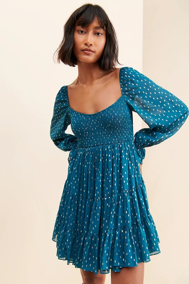 anthropologie polka dot mini dress Siempre Long-Sleeve Polka Dot Mini Dress