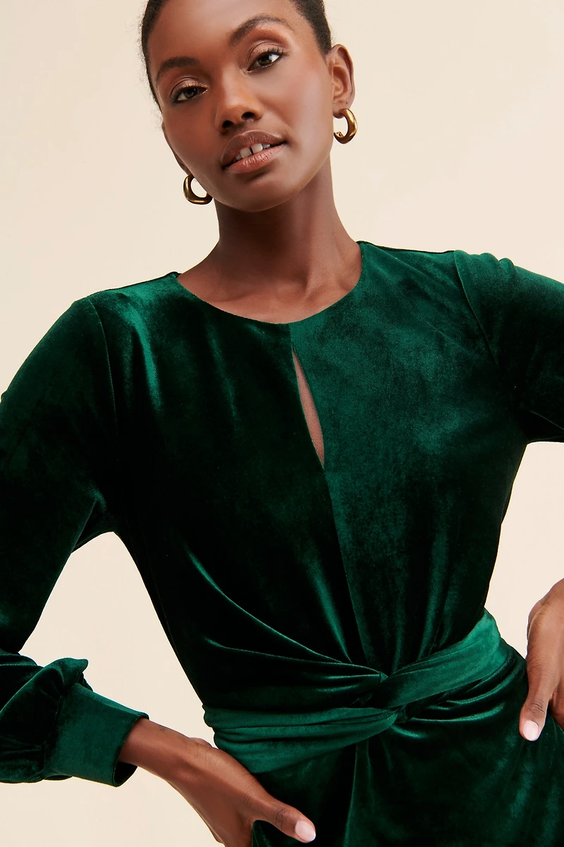 g.p.d. Twist Front Velvet Mini Dress