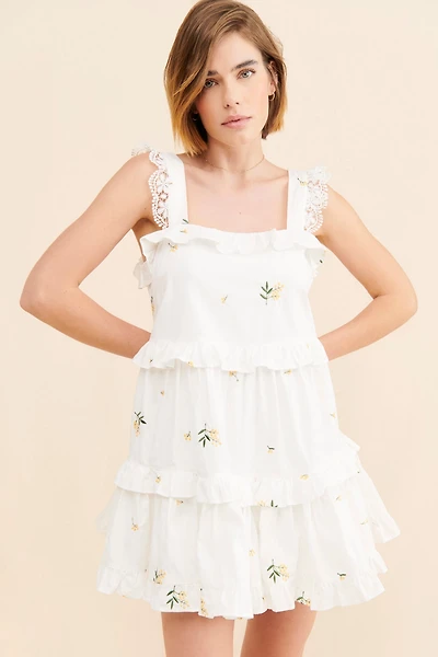 g.p.d. Tiered Embroidered Mini Dress