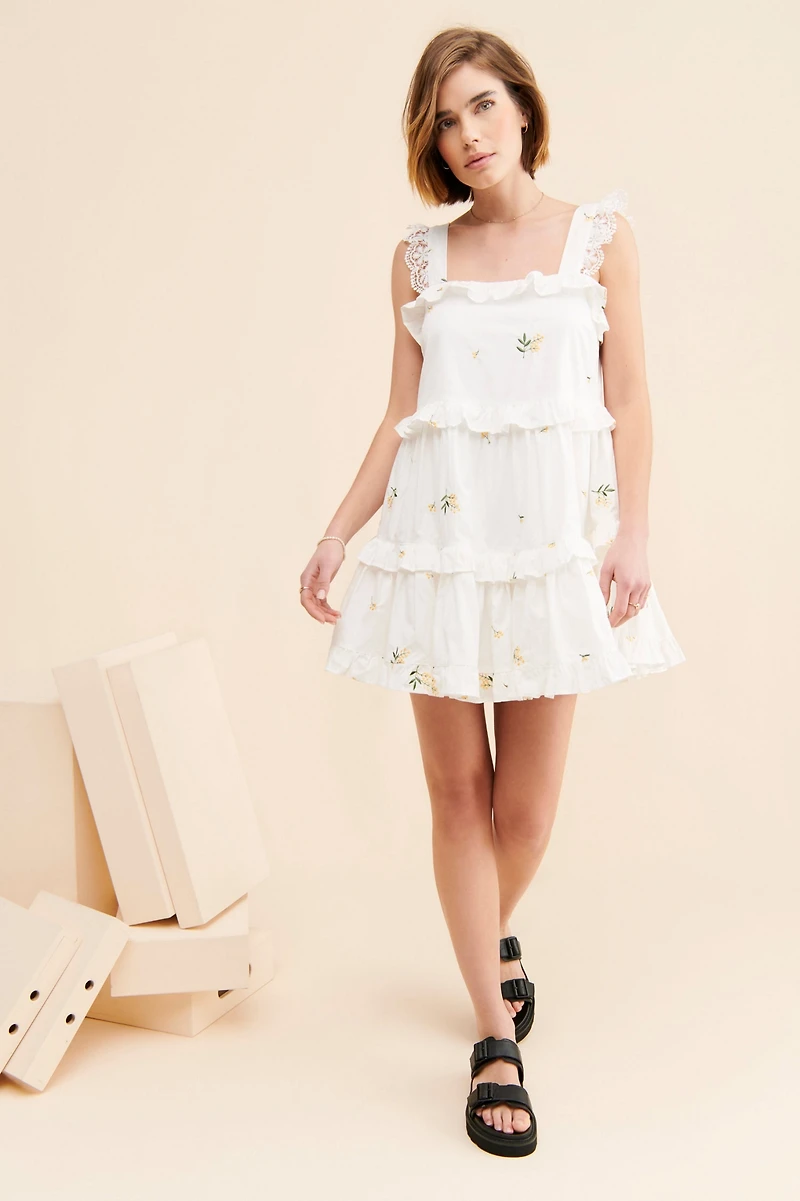 g.p.d. Tiered Embroidered Mini Dress