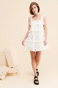 g.p.d. Tiered Embroidered Mini Dress