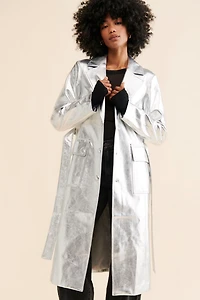 Avec Les Filles Metallic Vegan Leather Trench Coat