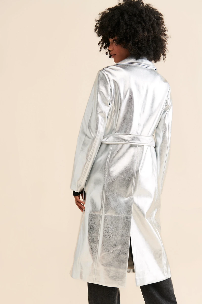 Avec Les Filles Metallic Vegan Leather Trench Coat