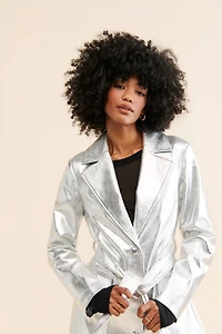 Avec Les Filles Metallic Vegan Leather Trench Coat