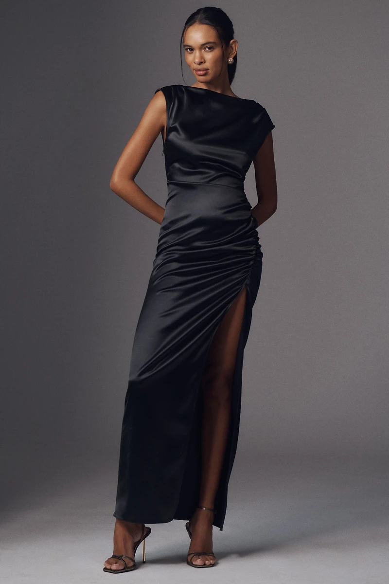 BHLDN Francesca High-Neck Stretch Satin Maxi Dress