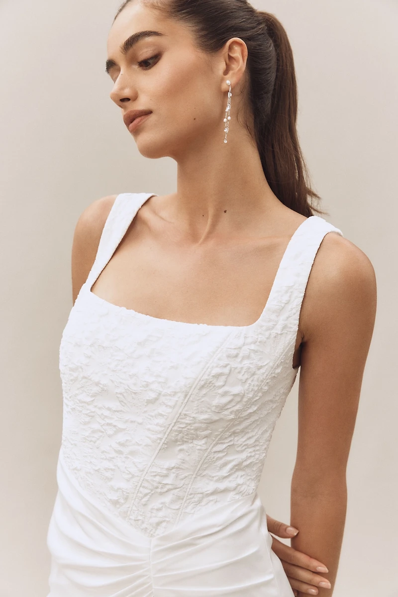 BHLDN Sleeveless Lace Corset Ruched A-Line Midi Dress
