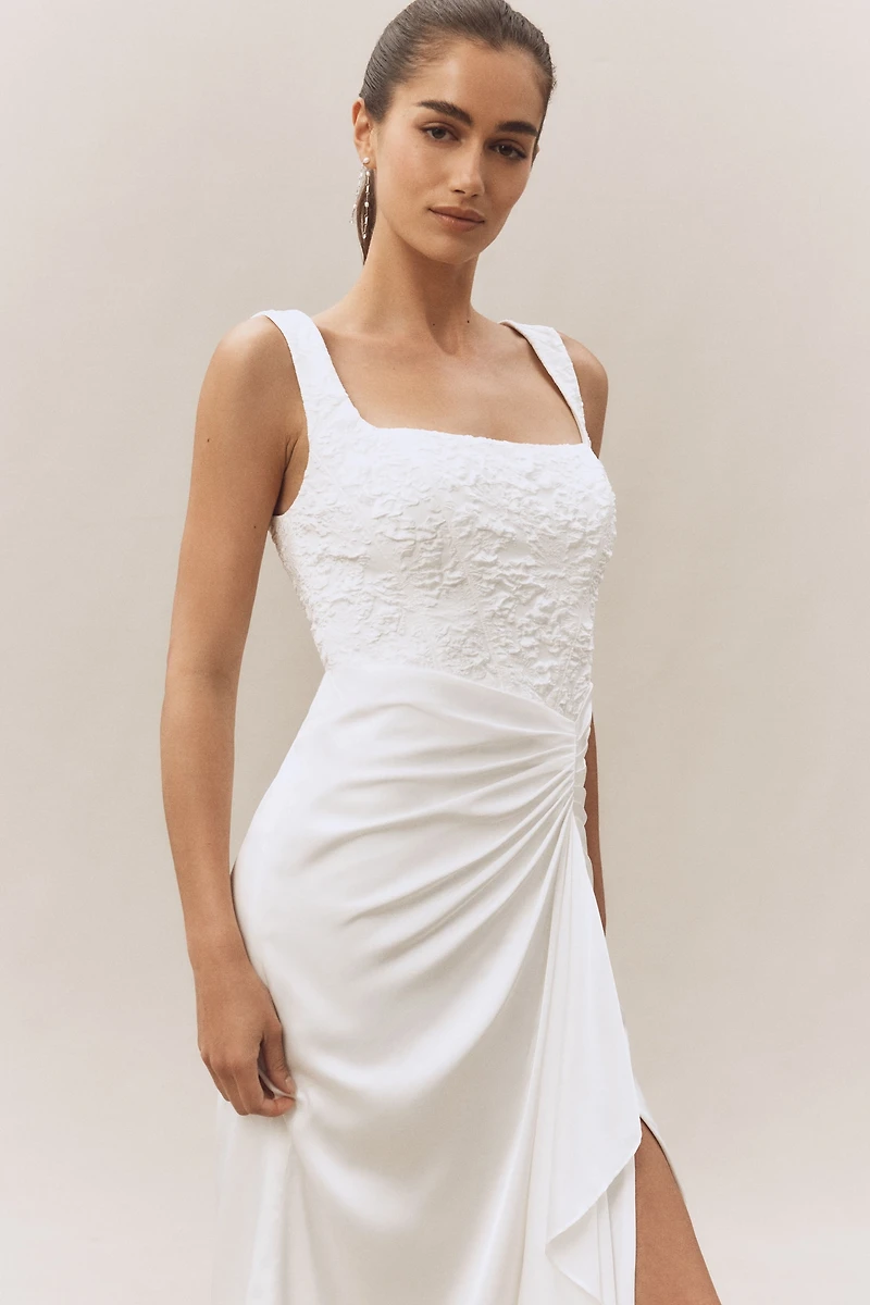 BHLDN Sleeveless Lace Corset Ruched A-Line Midi Dress