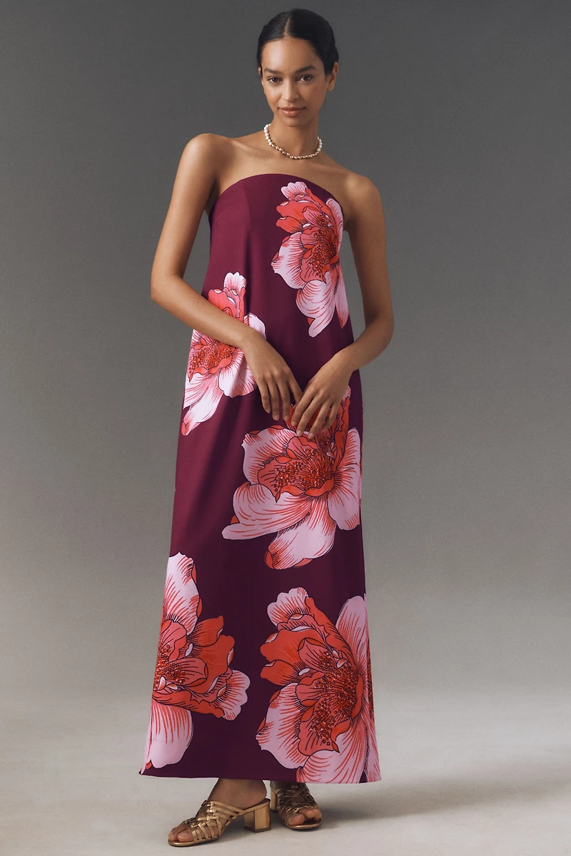BHLDN Strapless Floral Column Maxi Dress