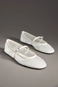 Black Suede Studio Mika Mesh Mary Jane Flats