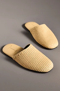 Black Suede Studio Shiloh Raffia Mule Slides